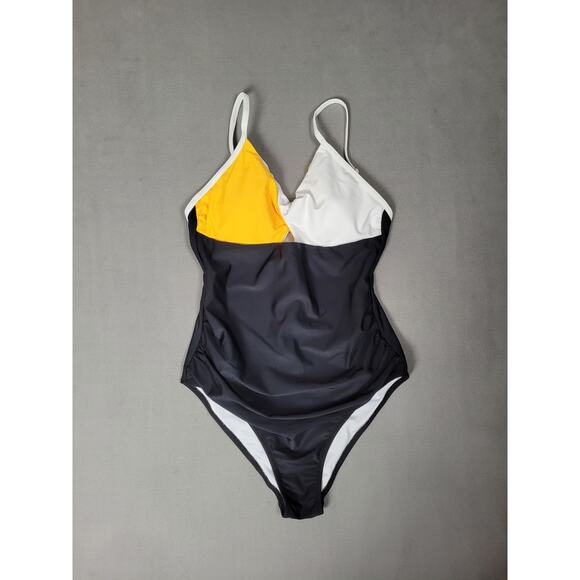 Cupshe Colorblock One Piece Swimsuit Yellow White Black Monokini Size Small - Picture 6 of 8